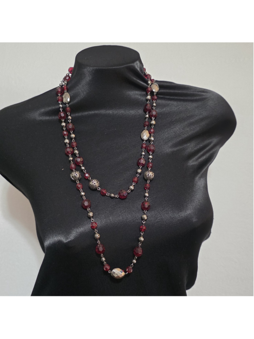 Witchy Whimsigoth Vampire Goth Layered Fashion Necklace Red Gunmetal Beads